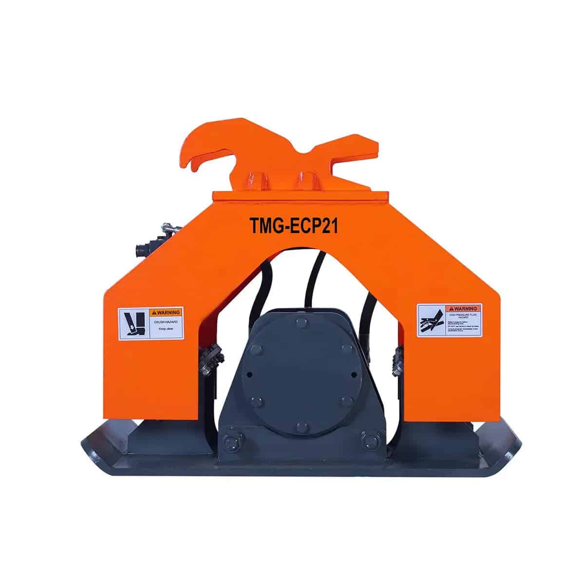 TMG-ECP21 Orange Plate Lifting Clamp - ExcavatorPin Orange TMG-ECP21 plate lifting clamp with top grab for lifting heavy steel sheets or plates.