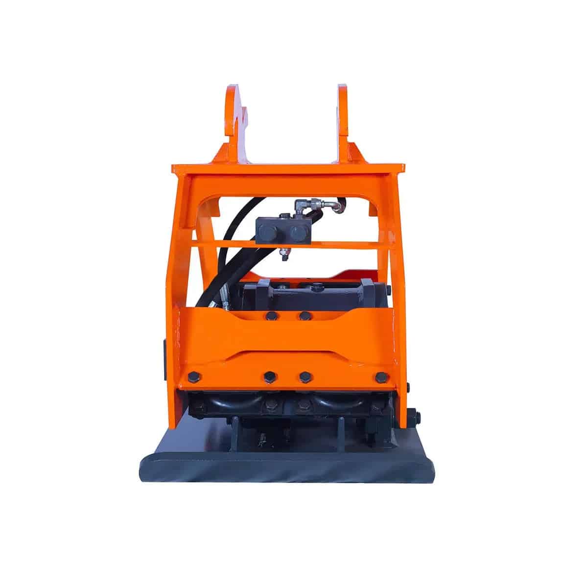 Orange Plate Compactor Product View - ExcavatorPin Orange plate compactor with engine and base plate for compacting soil or asphalt.